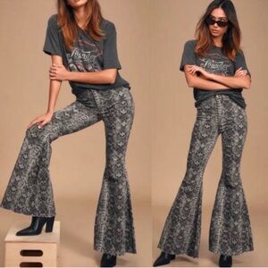 Free People Just Float On Snakeskin Print Black and Gray Patterned Flare Pants